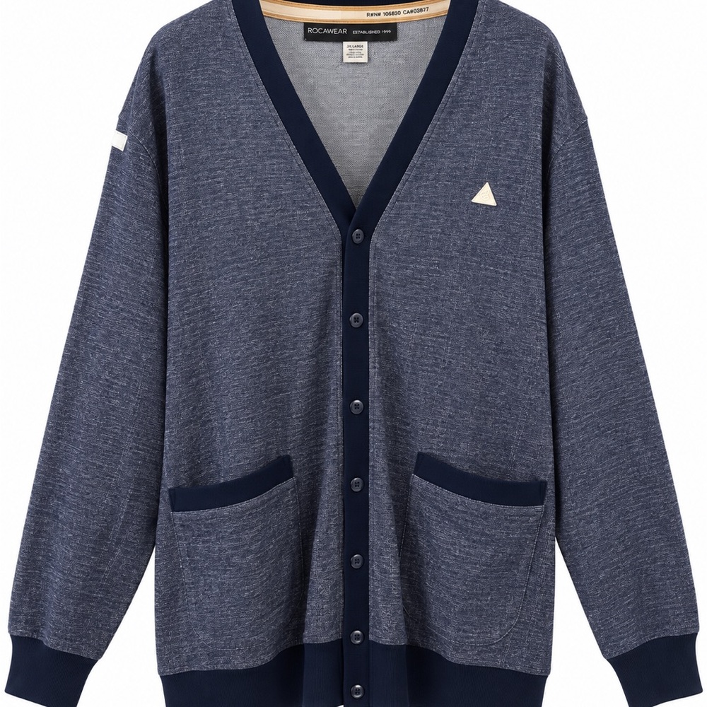 Rocawear 3XL Blue Cardigan Sweater 100% Cotton Y2K Hip Hop Oversized